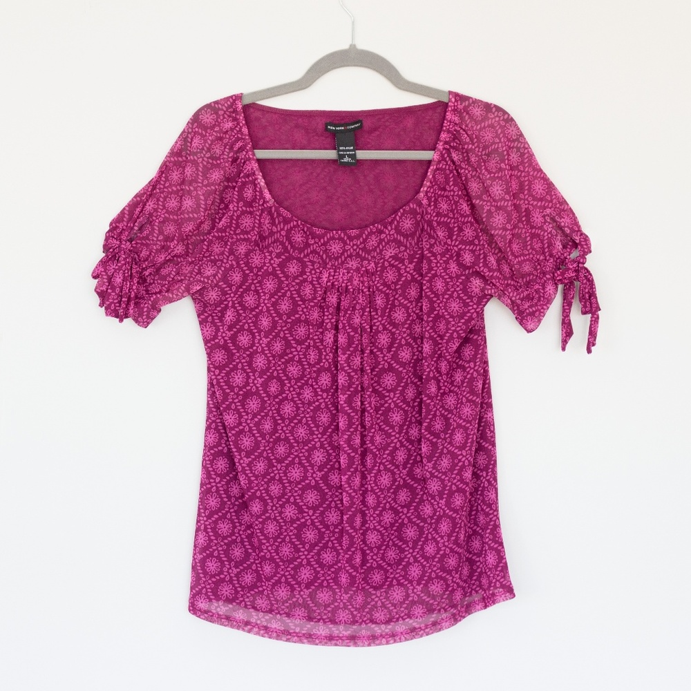 New York & Company Pink Short Sleeve Summer Blouse